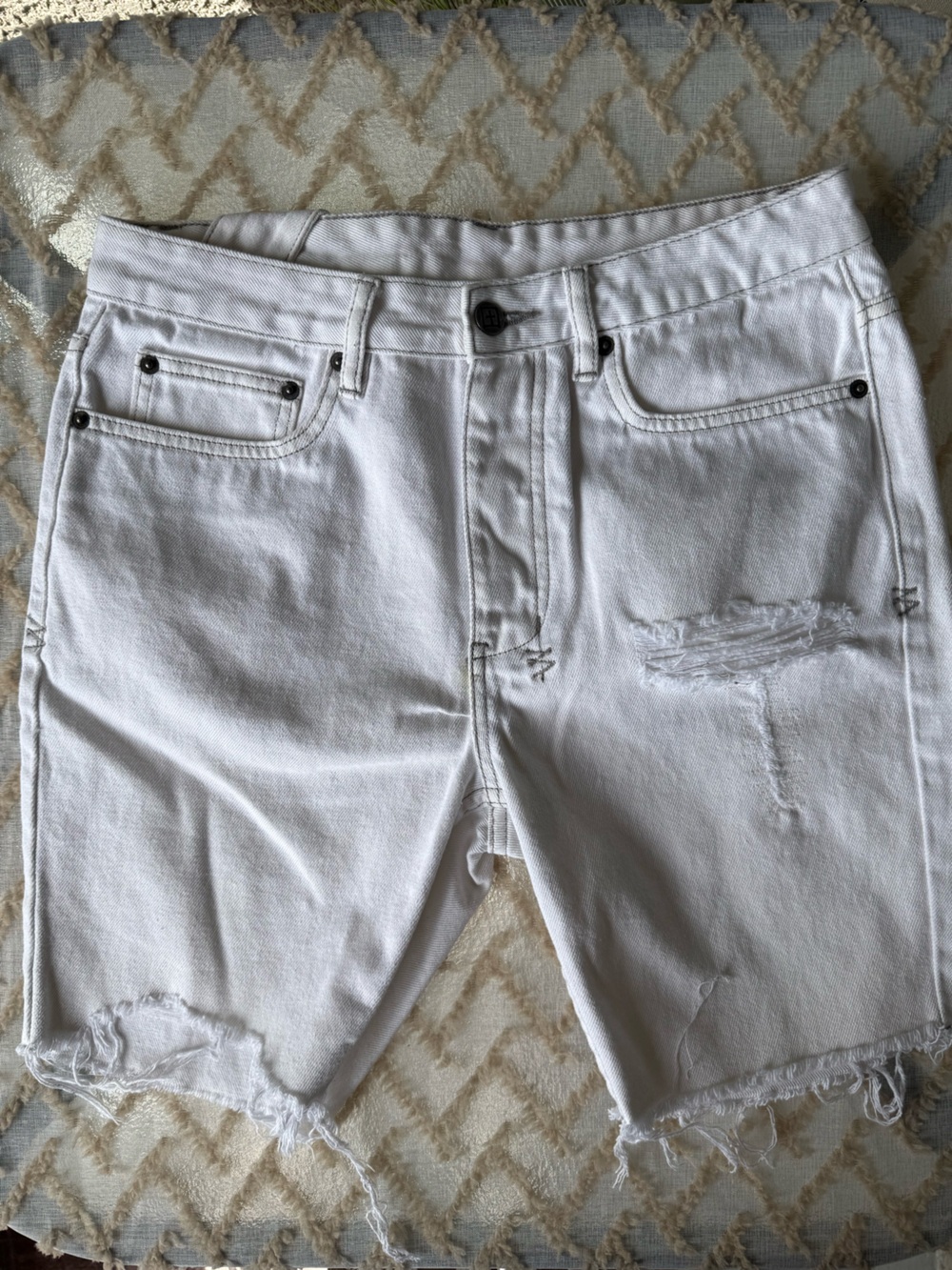 Ksubi White Distressed Men’s Cutoff Denim Shorts